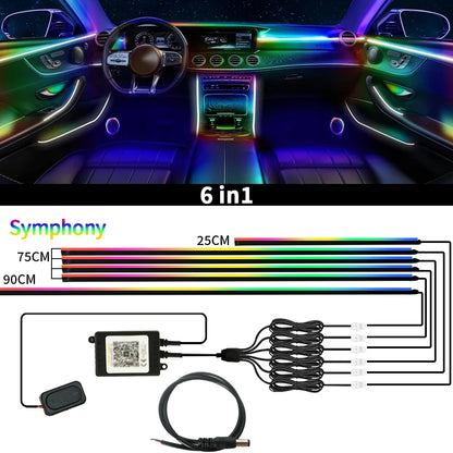 Car Ambient Lights Kit 18 in 1 RGB LED Interior Symphony Lights with App Control Acrylic Strip