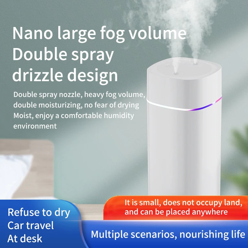 Dual Nozzle USB Humidifier with 7-Color LED Ambient Light 600ml
