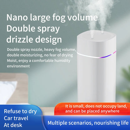 Dual Nozzle USB Humidifier with 7-Color LED Ambient Light 600ml