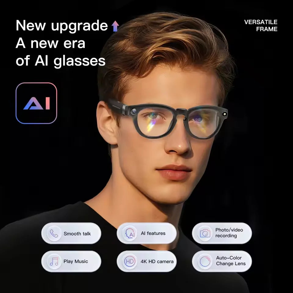 AI Smart Glasses with HD Camera Real Time Translation Bluetooth Audio WiFi Transmission for Android iOS