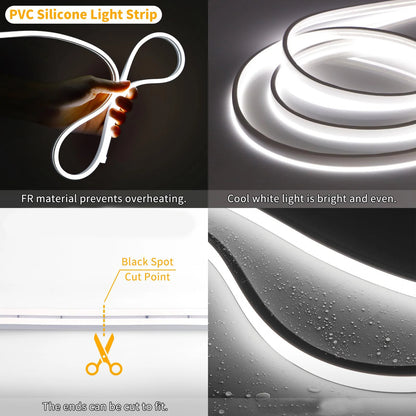 5M Flexible LED Trunk Strip Ambient Light – Silicone, Clip-In, 12V, Ice Blue / White / Warm White