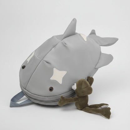 Y2K Whale Shark Shape Backpack – Cute Cartoon Nylon Travel Bag with Rain Cover, Reflective Stripe