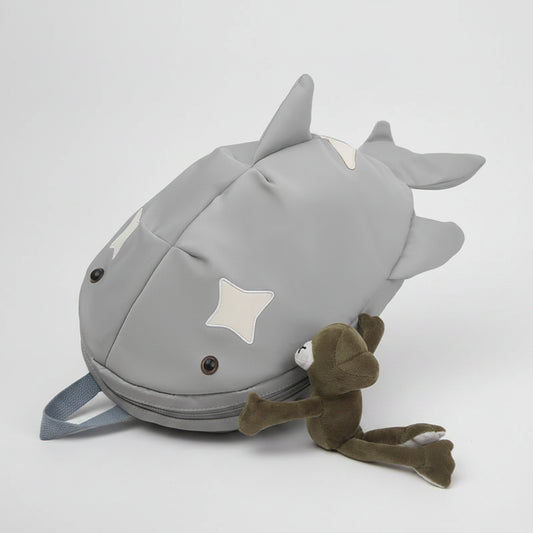 Y2K Whale Shark Shape Backpack – Cute Cartoon Nylon Travel Bag with Rain Cover, Reflective Stripe