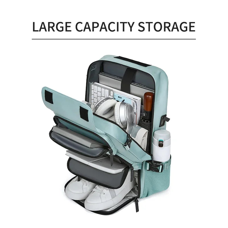 Women's 40L Travel Backpack with USB Charging Port, Shoe Bag & Laptop Sleeve