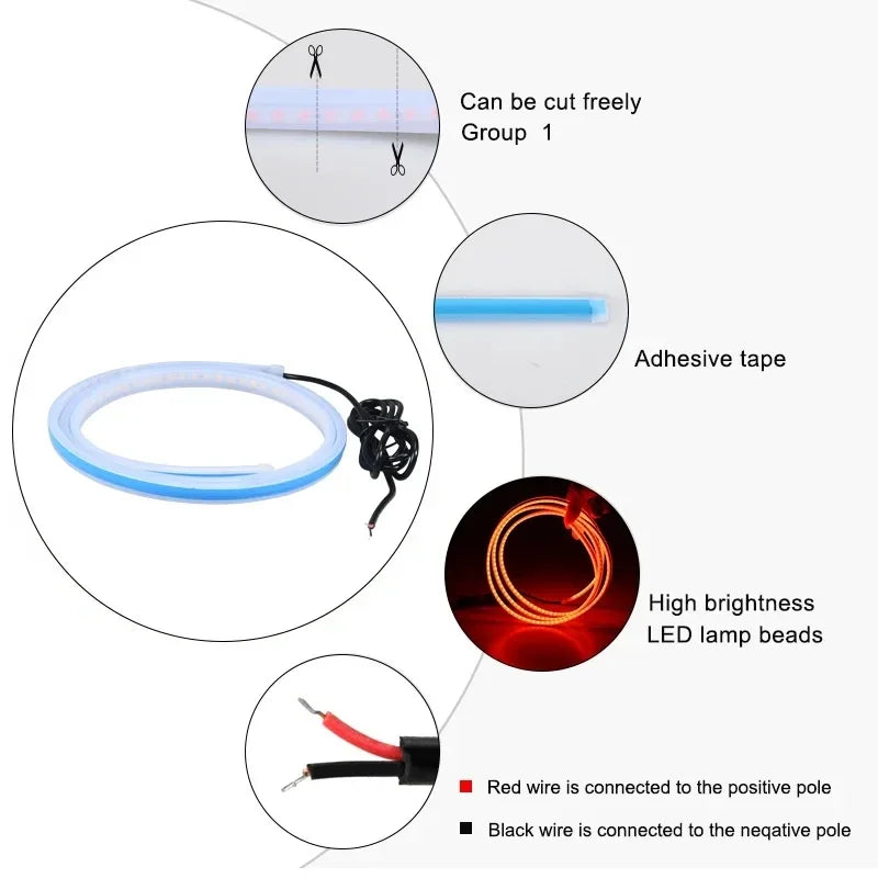 LED Car Hood Light Strip 120cm Sequential Scan Ambient Light 12V