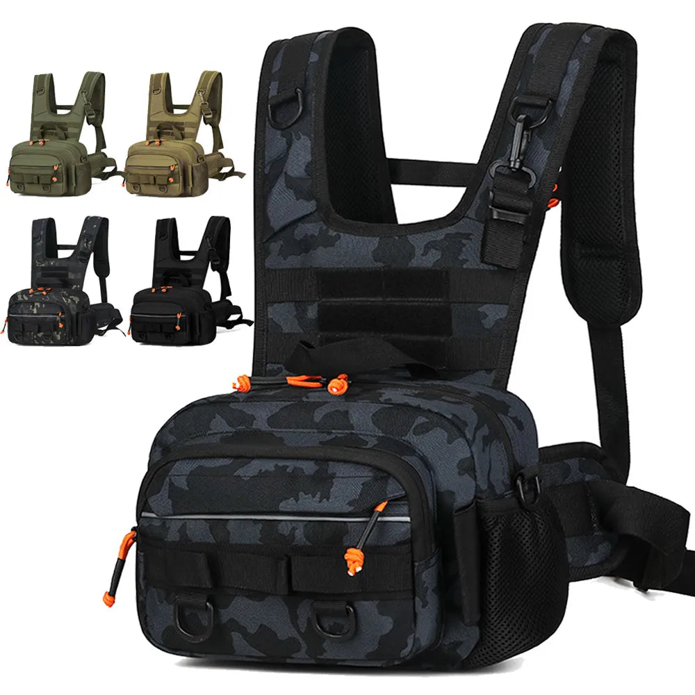 Tactical Fishing Chest Bag with Rod Holder and MOLLE System