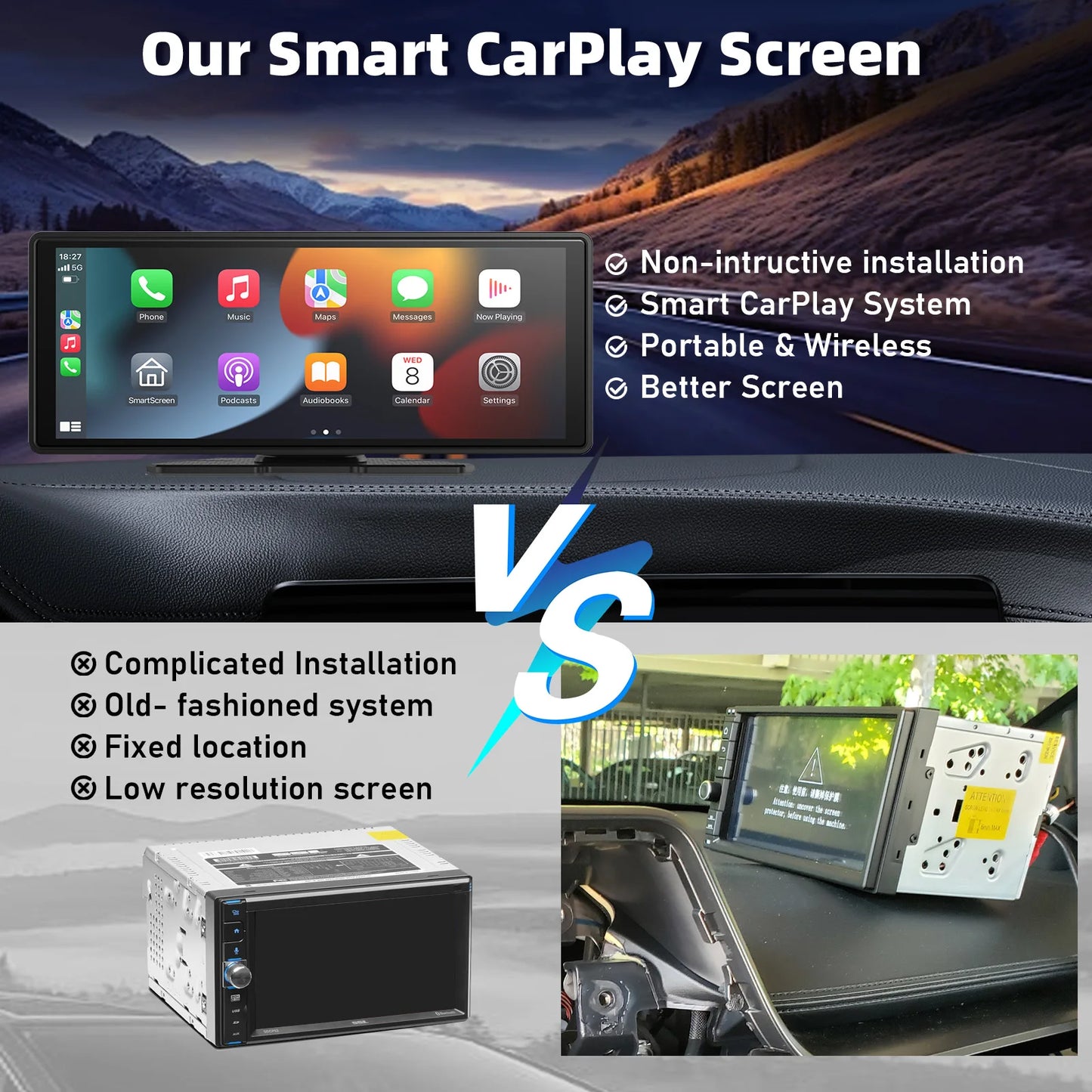 Wireless Carplay Car Stereo, 10.26" inch HD