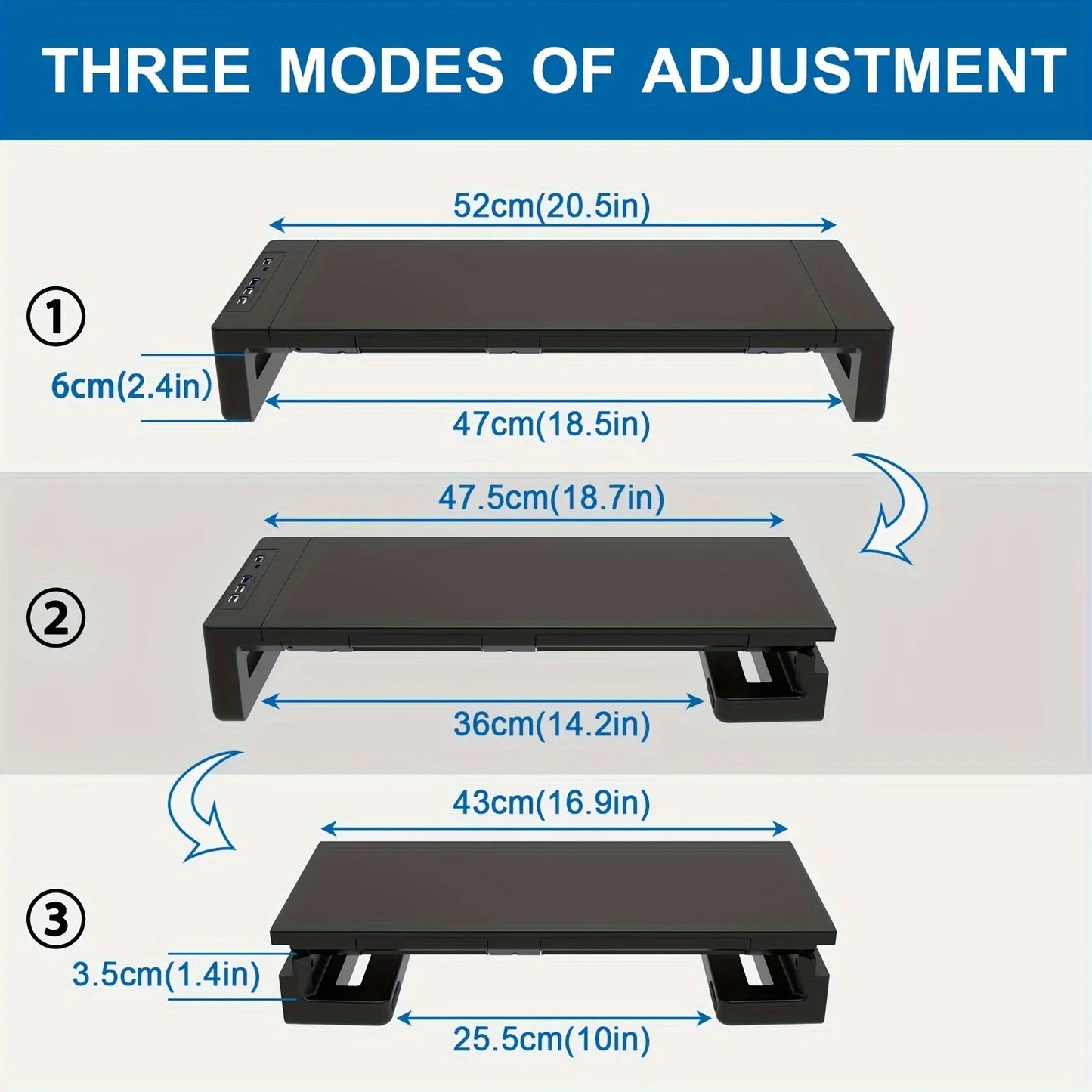 Foldable Height-Adjustable Monitor Stand Riser with Storage Drawer & Phone Stand