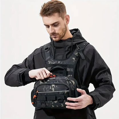 Tactical Fishing Chest Bag with Rod Holder and MOLLE System