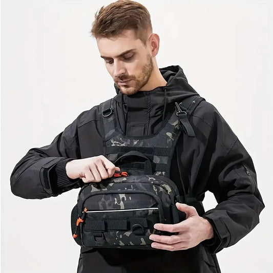 Tactical Fishing Chest Bag with Rod Holder and MOLLE System