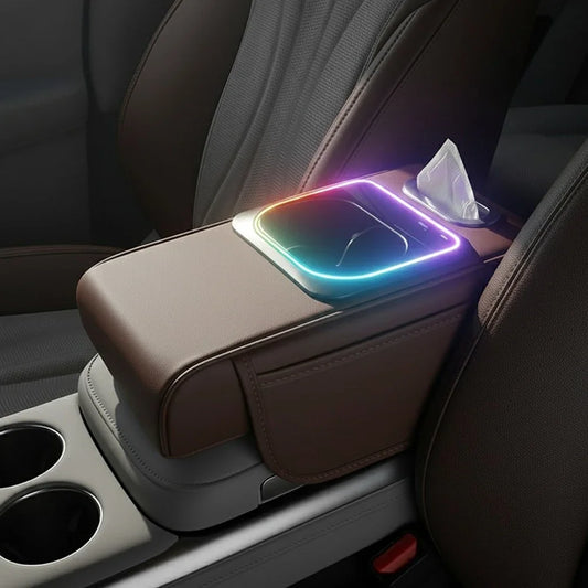 Multifunction Car Armrest Cushion with Center Console Organizer and LED Accent Light
