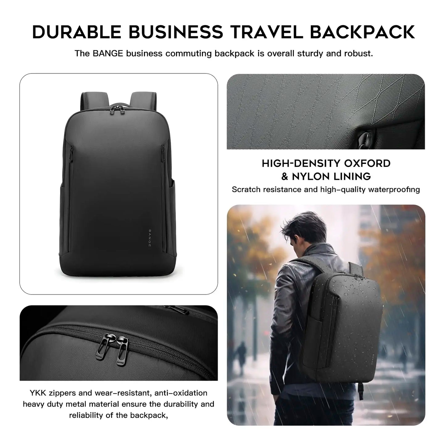 Lightweight TPU Laptop Backpack 15.6" with YKK Zipper – Multi-Pocket Business Bag