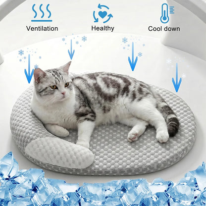 Cooling Ice Silk Pet Bed – Breathable Oval Bolster Bed for Dogs and Cats