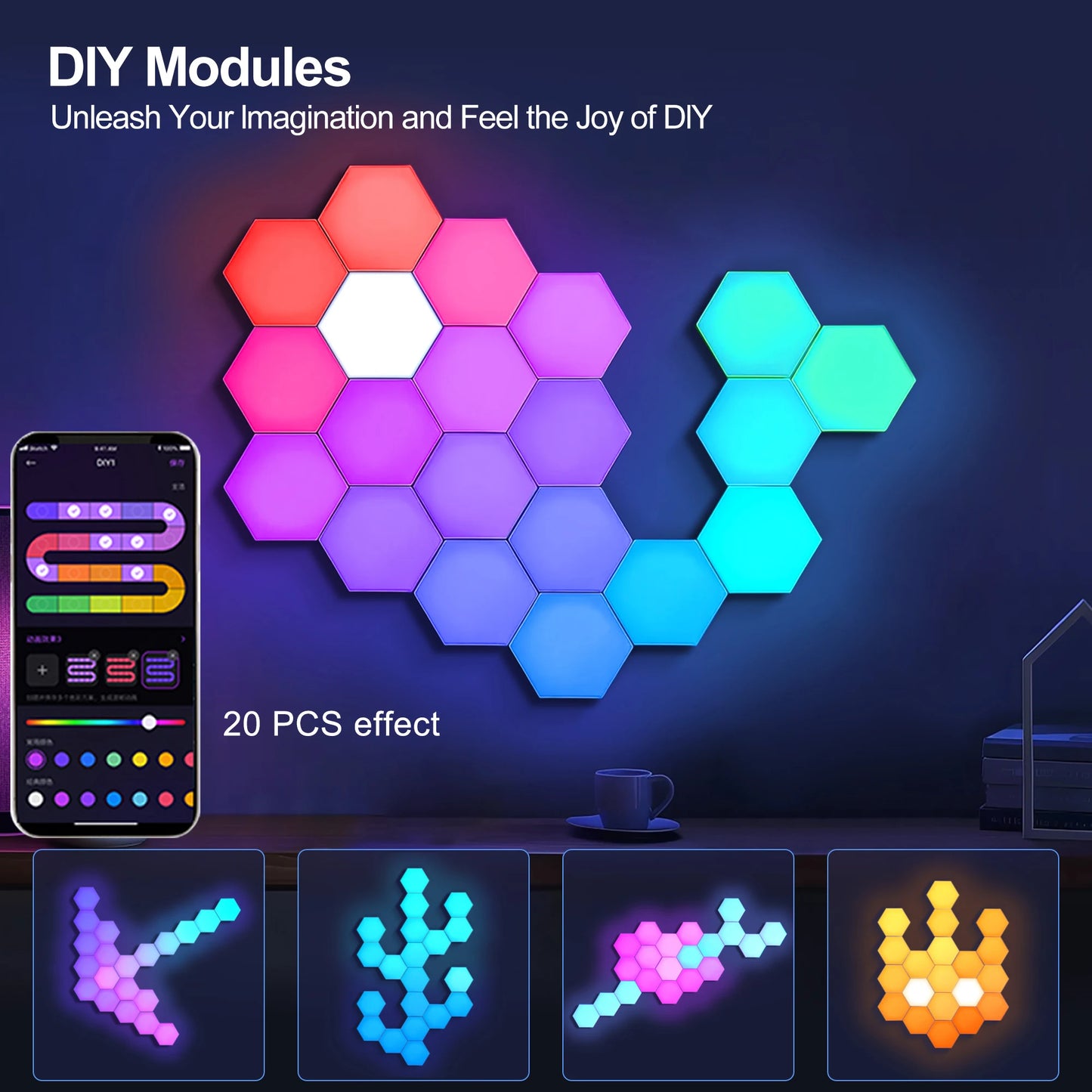 Smart Hexagon Wall Light Panels Color Changing LED Ambient Lighting 8 12 20 PCS Modular Kit