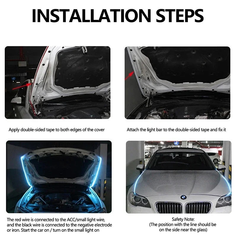 LED Car Hood Light Strip 120cm Sequential Scan Ambient Light 12V