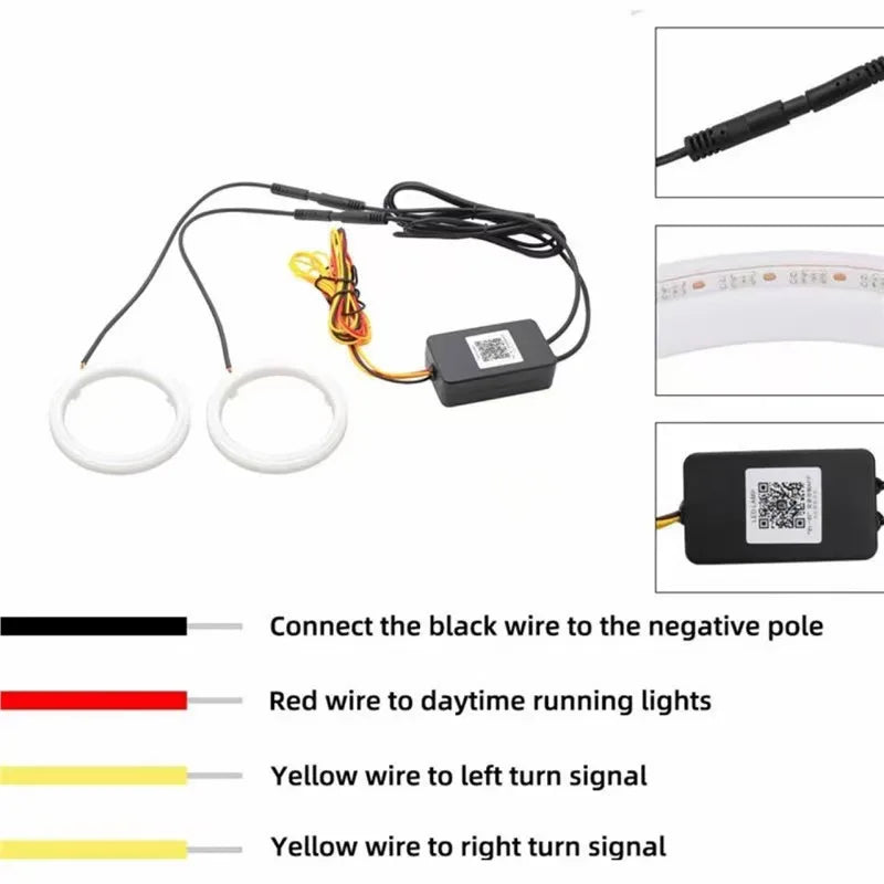 RGB Angel Eyes Halo Rings with Turn Signal – Bluetooth App, DRL, 60–120mm, 9–30V