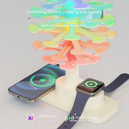 Spiral Tree Table Lamp with Colorful Lighting and Wireless Charging Pad for Phone and Watch