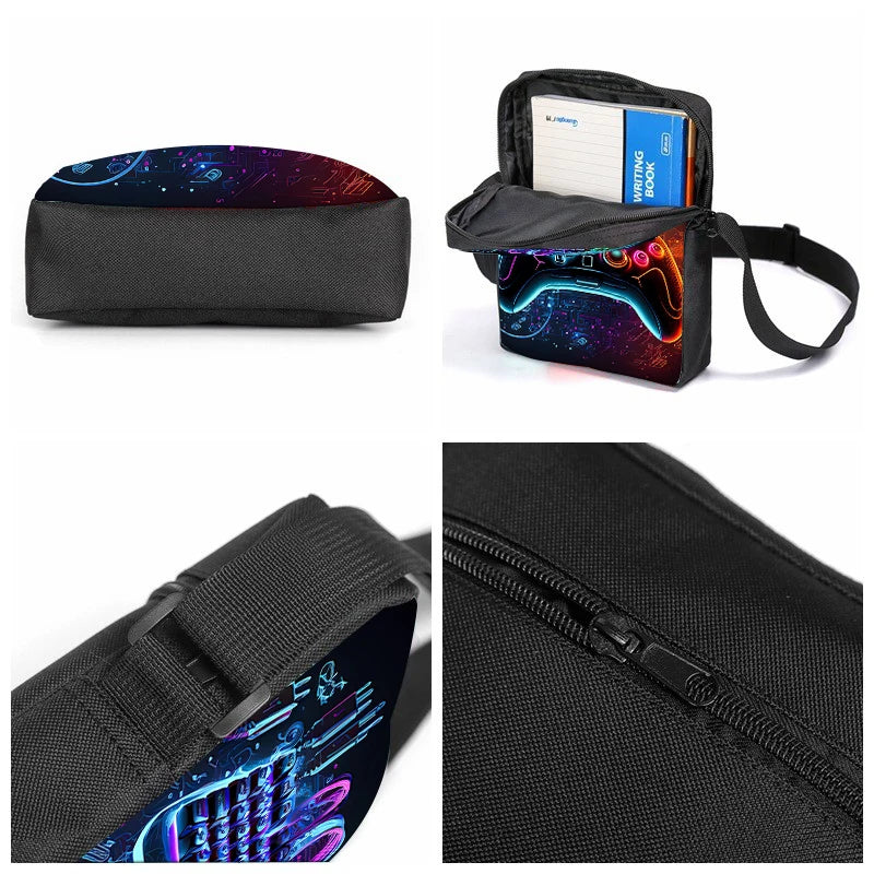 3-Piece Gaming School Bag Set – Backpack + Messenger Bag + Pencil Case, 8 Designs