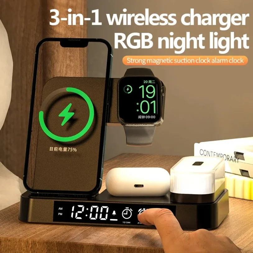 30W 3 In 1 Fast Charging Station Wireless Charger Stand Pad