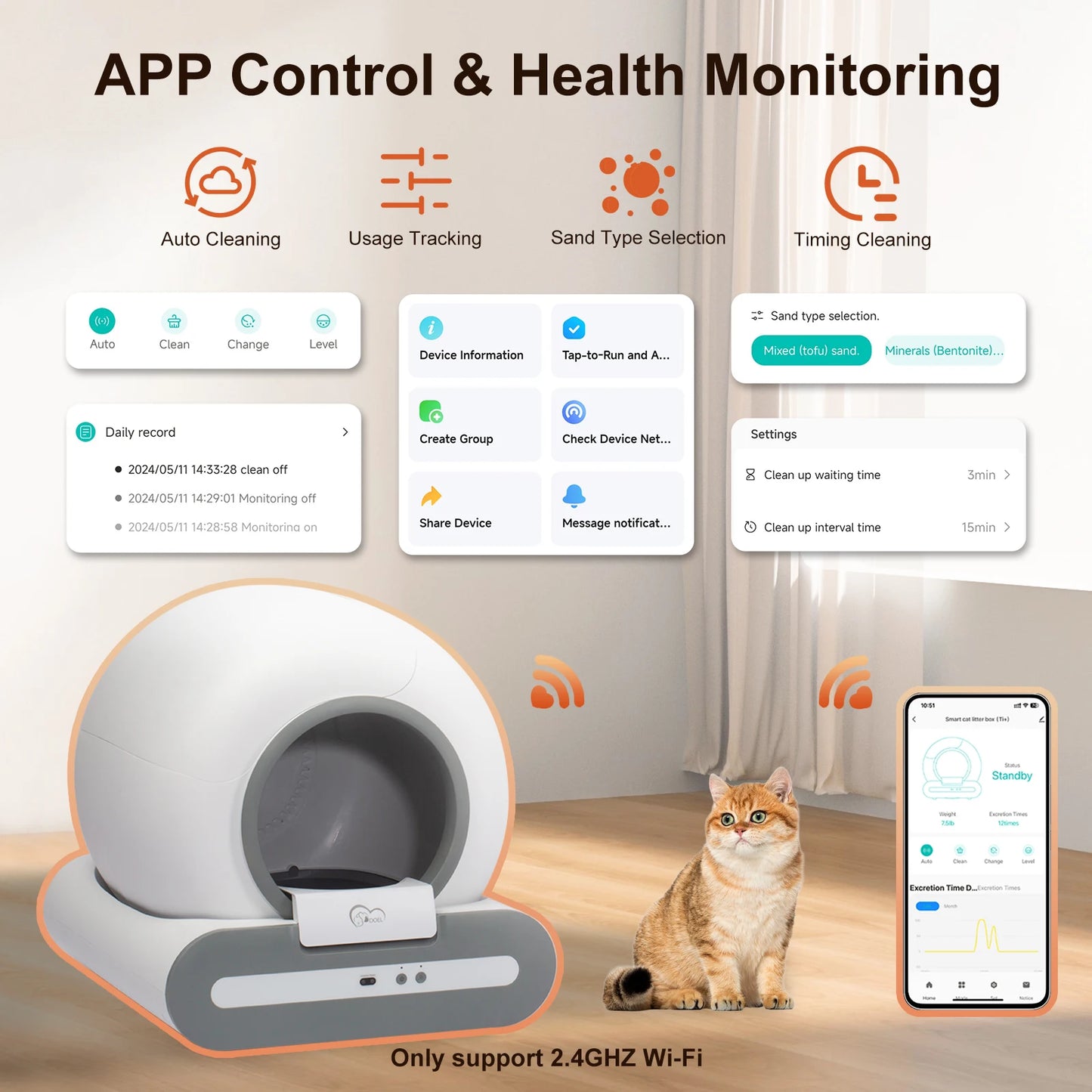 Cat Litter Box App Control 65L Self-Cleaning Cat Litter Box App Control