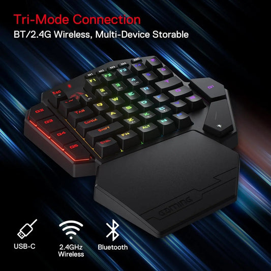 Wireless One Handed Mechanical Keyboard 42 Keys RGB Gaming Keypad with Macro Keys and Wrist Rest
