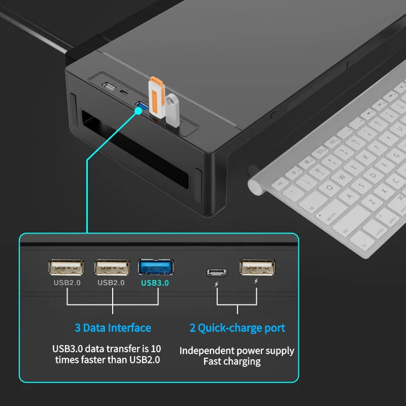 RGB Monitor Stand Riser with USB Hub, Fast Charging, Drawer & Phone Holder – Height Adjustable