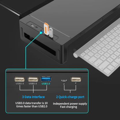 RGB Monitor Stand Riser with USB Hub, Fast Charging, Drawer & Phone Holder – Height Adjustable