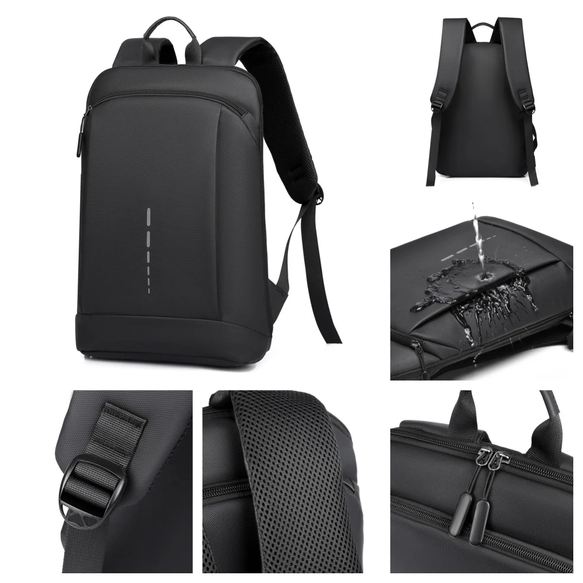 Men's Lightweight PU Laptop Backpack with Reflective Stripe