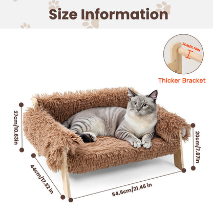 Raised Cat Sofa Bed with Wooden Legs – Plush Pet Couch for Indoor Cats