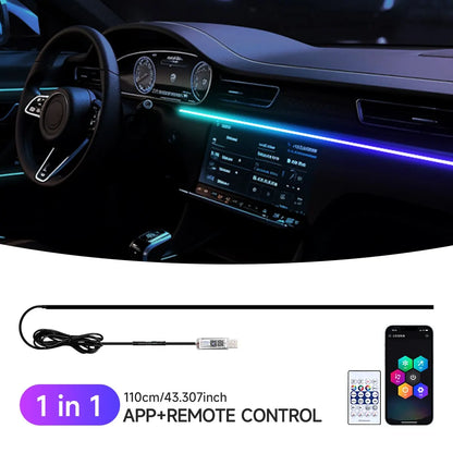 USB RGB Acrylic Car Interior Ambient Light Strip with App & Remote Control