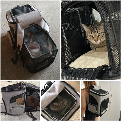 Foldable Expandable Pet Carrier Backpack – Breathable Travel Bag for Cats and Dogs