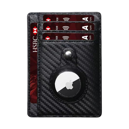 Slim Minimalist Card Wallet Compatible with Apple AirTag – Anti-Lost, PU Leather, 2 Colors