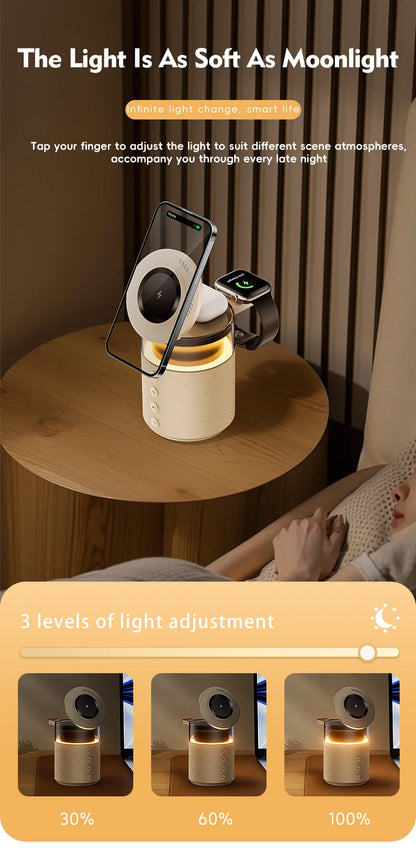 5 in 1 Magnetic Wireless Charging Station with Bluetooth Speaker and Night Light Fast Charger for iPhone Watch AirPods