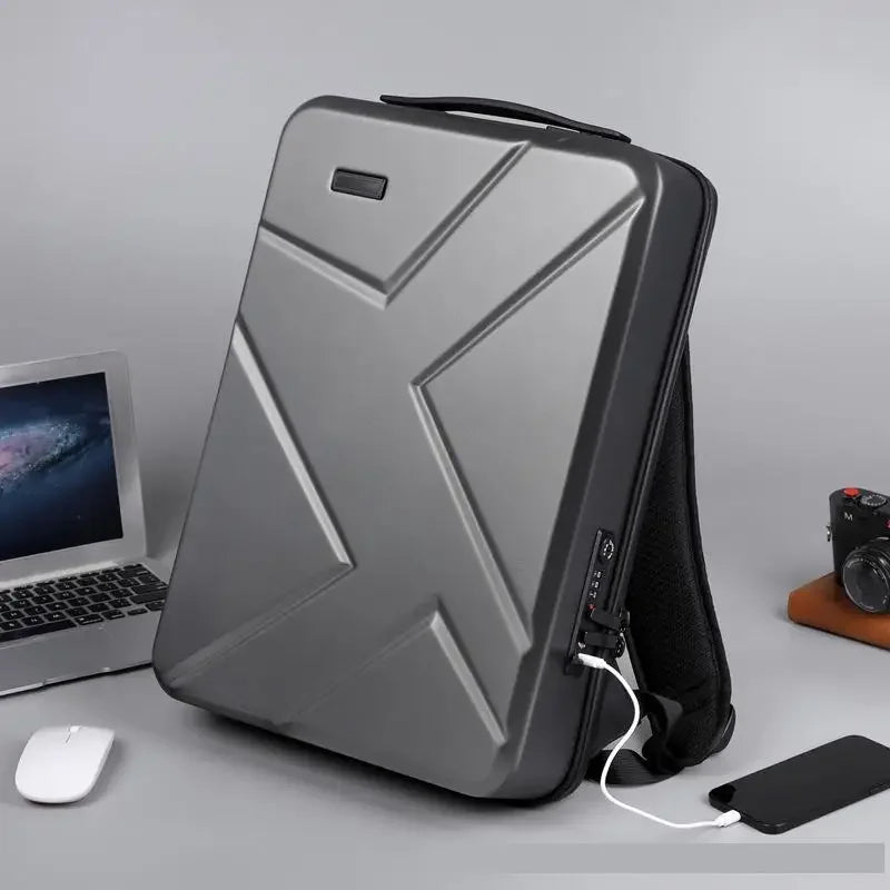 Hard Shell ABS Backpack – USB Charging Port, Water-Repellent, Large Capacity Laptop Bag for Men