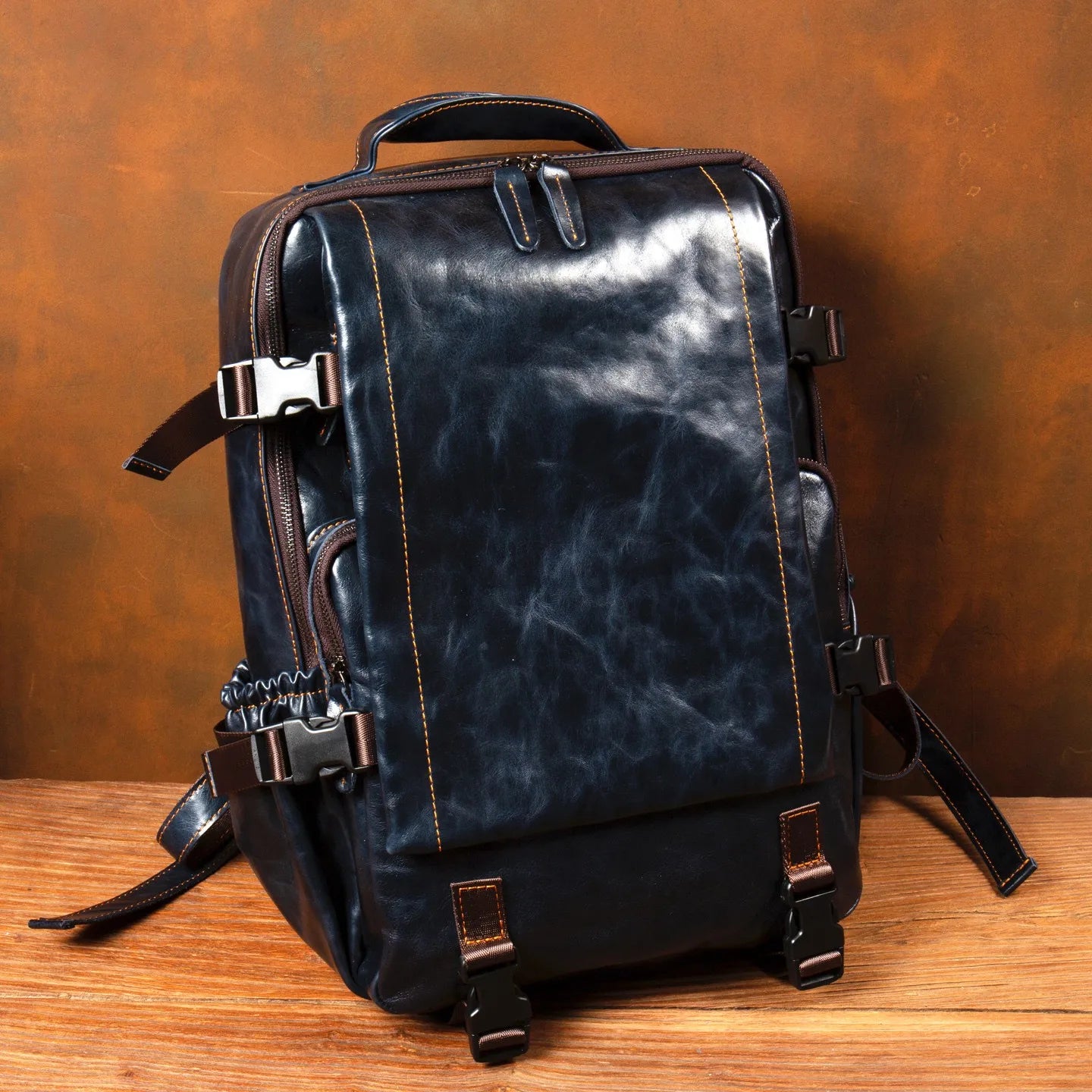 Handmade Genuine Cowhide Leather Backpack – 16" Laptop Compartment, Theft-Resistant, Business & Travel