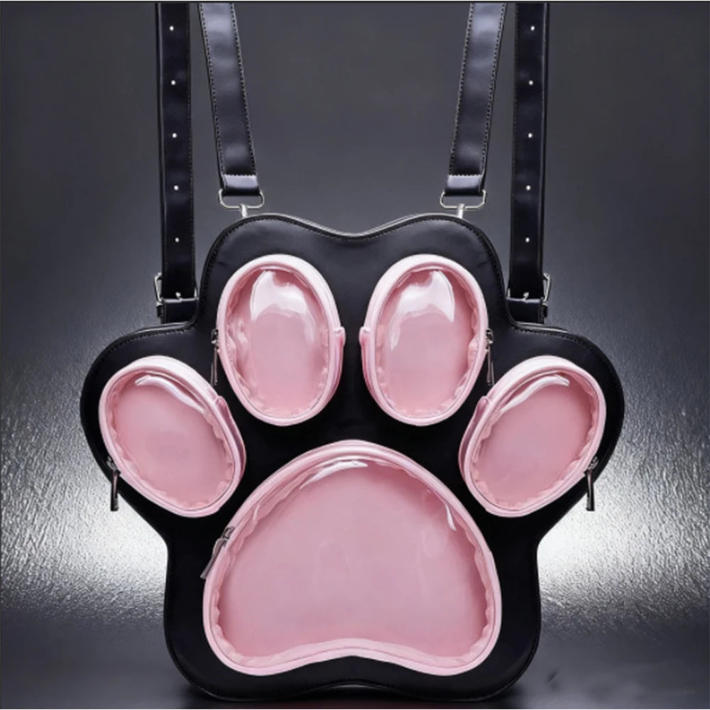 Cat Paw Lolita Backpack – Cute Kawaii Multi-Layer PVC Shoulder Bag for Women