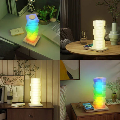 RGB Atmosphere LED Desk Lamp with Wireless Charger Touch Control Night Light for Bedside and Home