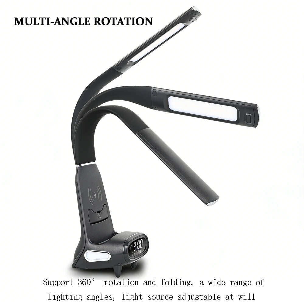 Multifunctional LED Desk Lamp with 15W Wireless Charging Digital Display Dimmable Touch Sensor Reading Light