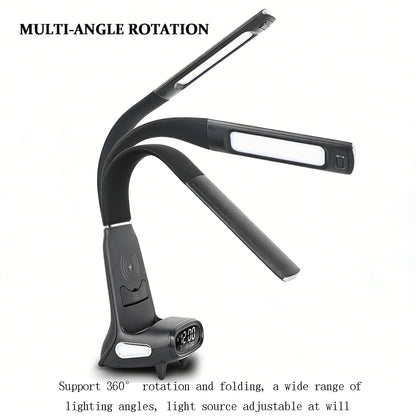 Multifunctional LED Desk Lamp with 15W Wireless Charging Digital Display Dimmable Touch Sensor Reading Light