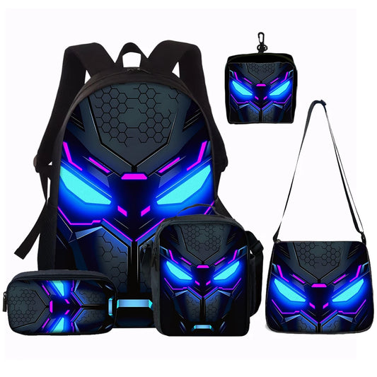 Cyberpunk Robot Pattern Backpack – Ultra Lightweight Polyester School & Travel Bag, Unisex