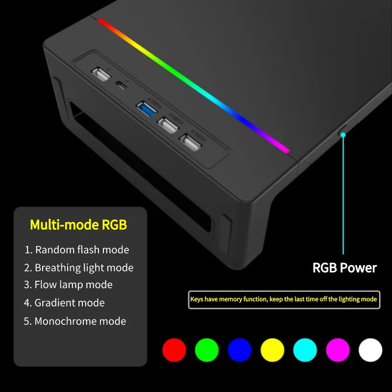 RGB Monitor Stand Riser with USB Hub, Fast Charging, Drawer & Phone Holder – Height Adjustable