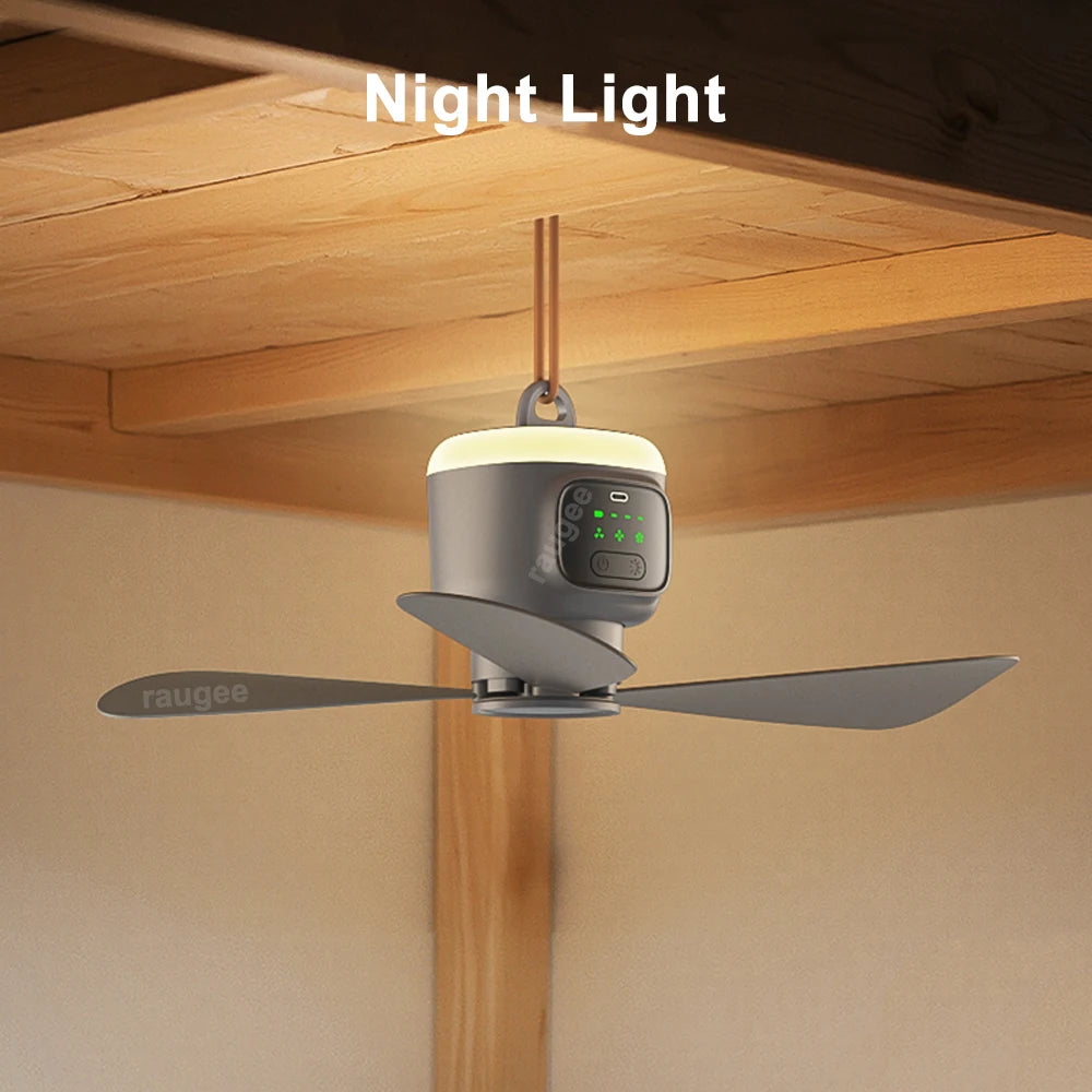 Portable Camping Ceiling Fan 12000mAh Rechargeable Tent Fan with LED Light and Remote Control