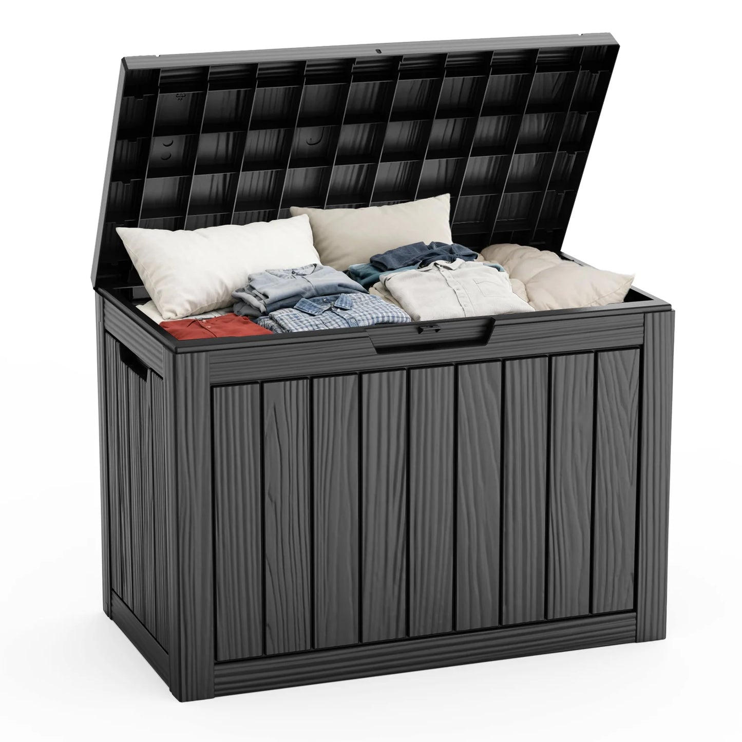 45 Gallon Outdoor Deck Box – Waterproof Lockable Resin Storage Box with Bench Seating