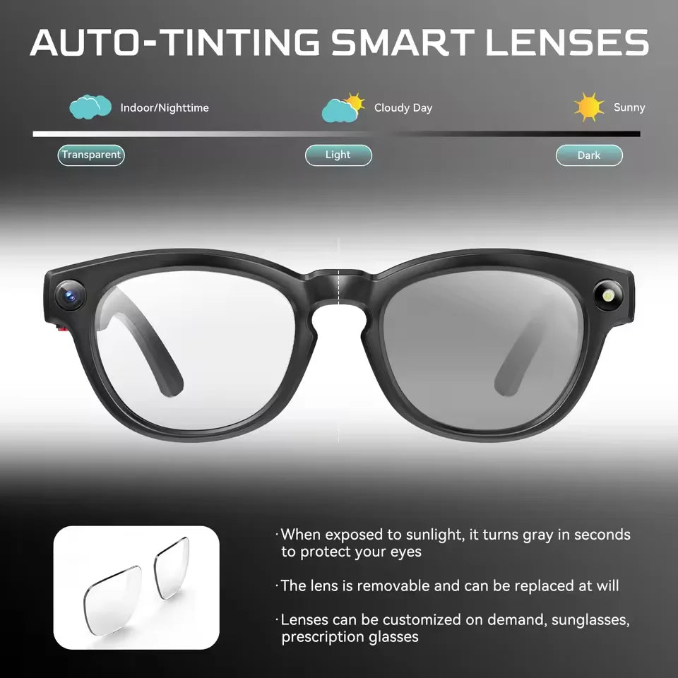 AI Smart Glasses with HD Camera Real Time Translation Bluetooth Audio WiFi Transmission for Android iOS