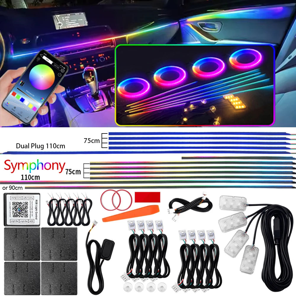 Car Interior Symphony Ambient Light Kit – 6 to 22-in-1, 213 Colors, Bluetooth App Control