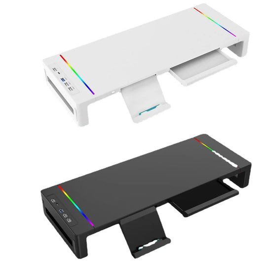 RGB Monitor Stand Riser with USB Hub, Fast Charging, Drawer & Phone Holder – Height Adjustable