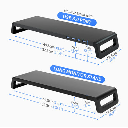 Aluminum Monitor Stand Riser – With or Without USB 3.0 Hub, for 13–24" Monitors & Laptops