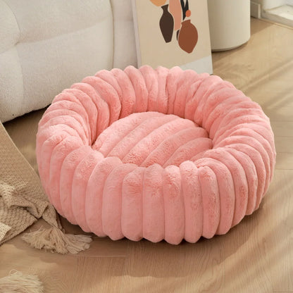 Round Plush Pet Bed – Soft Donut Bed for Cats and Dogs