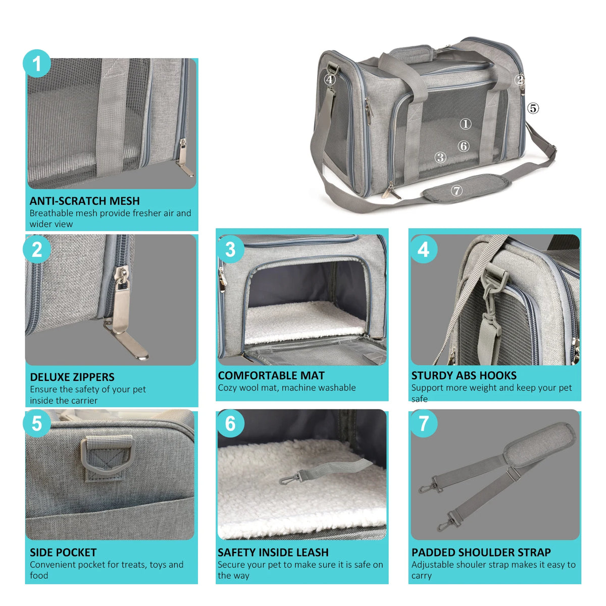 Soft-Sided Pet Carrier Bag – Airline Approved with Claw-Defense Mesh & Removable Fleece Pad