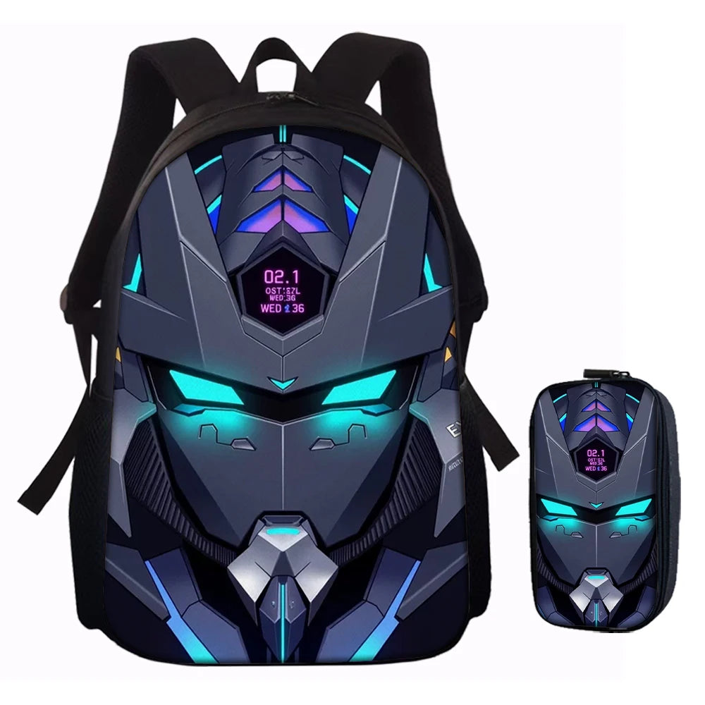 Cyberpunk Robot Pattern Backpack Set – Polyester, 20–35L, Unisex, 1–5 Piece